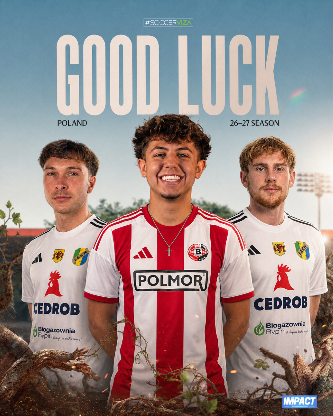 SoccerViza players Liam Barzola, Zach Krauss and Clayton Molter ahead of the 2026-27 season in Poland
